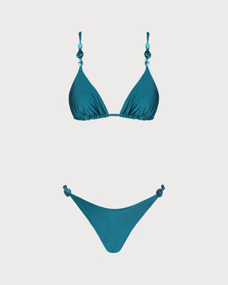 Turquoise Ruched Triangle Bikini Set