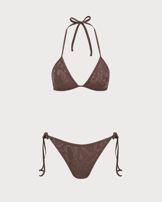 Brown Textured Halter Bikini Suit