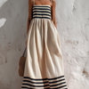 Ortensia | Vestito lungo a righe nere e beige con spalline sottili