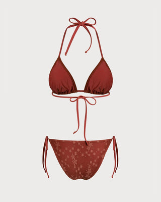 Red Halter Mesh Drawstring Bikini Set