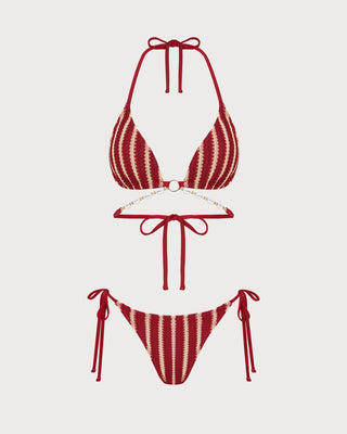 Red O-Ring Contrasting Bikini Set