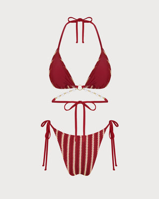 Red O-Ring Contrasting Bikini Set