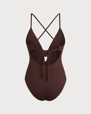Brown Cut Out One Piece Swimwear