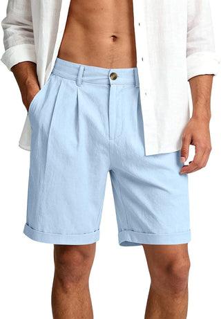 Short en lin pour homme, décontracté, élégant, en coton et lin, plissé, taille élastique, jambe droite, pantalon d'été, de vacances, de plage