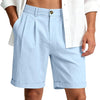 Short en lin pour homme, décontracté, élégant, en coton et lin, plissé, taille élastique, jambe droite, pantalon d'été, de vacances, de plage