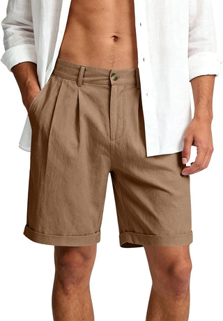 Short en lin pour homme, décontracté, élégant, en coton et lin, plissé, taille élastique, jambe droite, pantalon d'été, de vacances, de plage