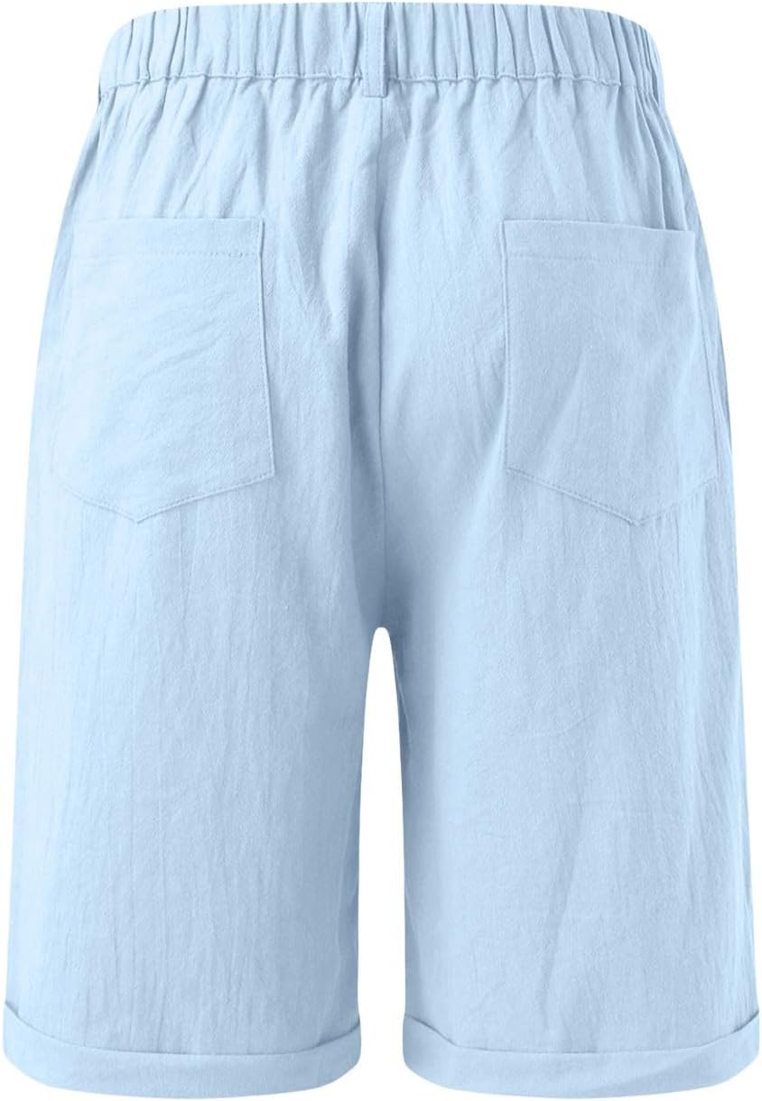 Short en lin pour homme, décontracté, élégant, en coton et lin, plissé, taille élastique, jambe droite, pantalon d'été, de vacances, de plage