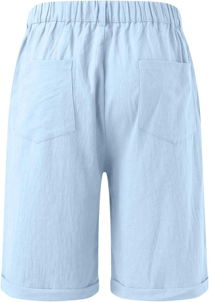 Short en lin pour homme, décontracté, élégant, en coton et lin, plissé, taille élastique, jambe droite, pantalon d'été, de vacances, de plage