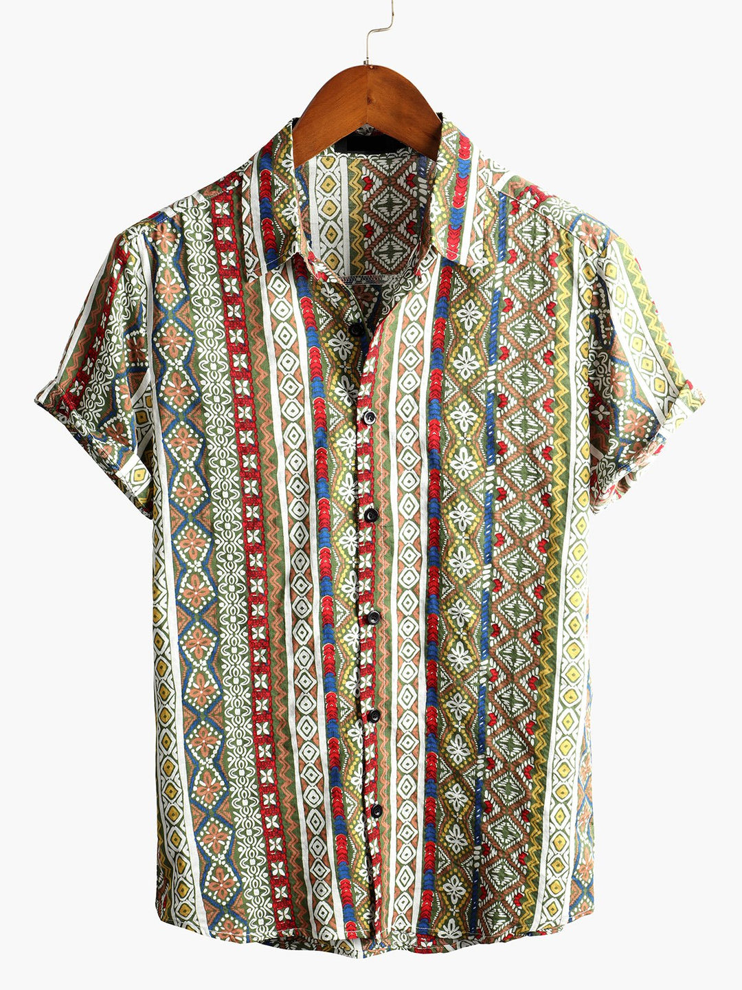 LUCIO - Camisa de algodón de manga corta con estampado patchwork