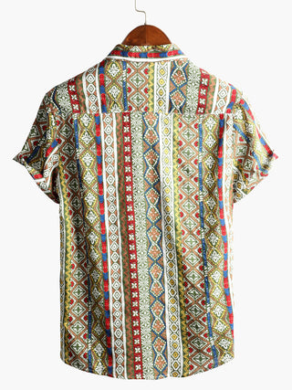 LUCIO - Camisa de algodón de manga corta con estampado patchwork