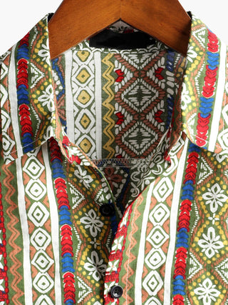 LUCIO - Camisa de algodón de manga corta con estampado patchwork