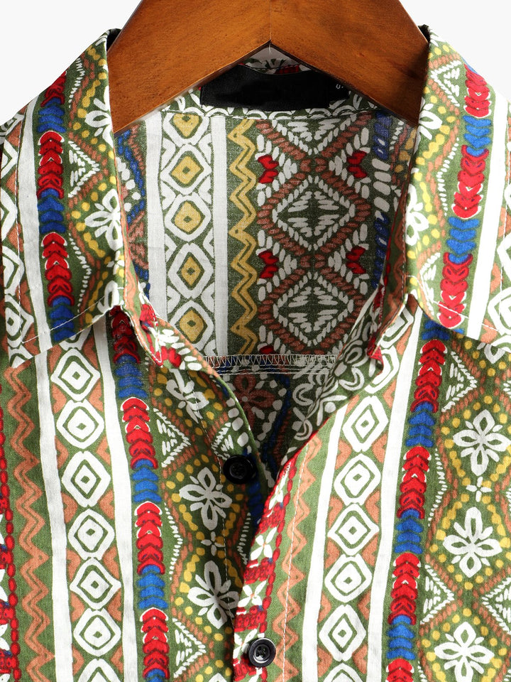 LUCIO - Camisa de algodón de manga corta con estampado patchwork