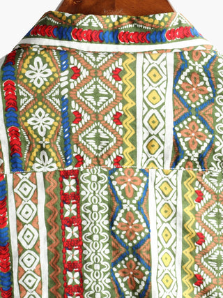 LUCIO - Camisa de algodón de manga corta con estampado patchwork