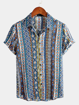 LUCIO - Camisa de algodón de manga corta con estampado patchwork