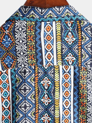 LUCIO - Camisa de algodón de manga corta con estampado patchwork