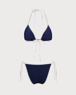 Blue Contrasting Halter Bikini Set