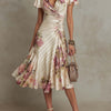 Alba - Vestido midi de satén floral elegante retro