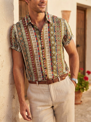 LUCIO - Camisa de algodón de manga corta con estampado patchwork