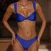 Blue Solid Tie Triangle Bikini Set