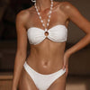 White Halter Jacquard Bandeau Bikini Set