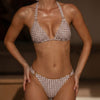 Coffee Plaid Halter Bikini Sets