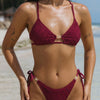Wine Red Textured Drawstring Bikini Set