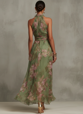 Livia | Vestido maxi halter floral elegante