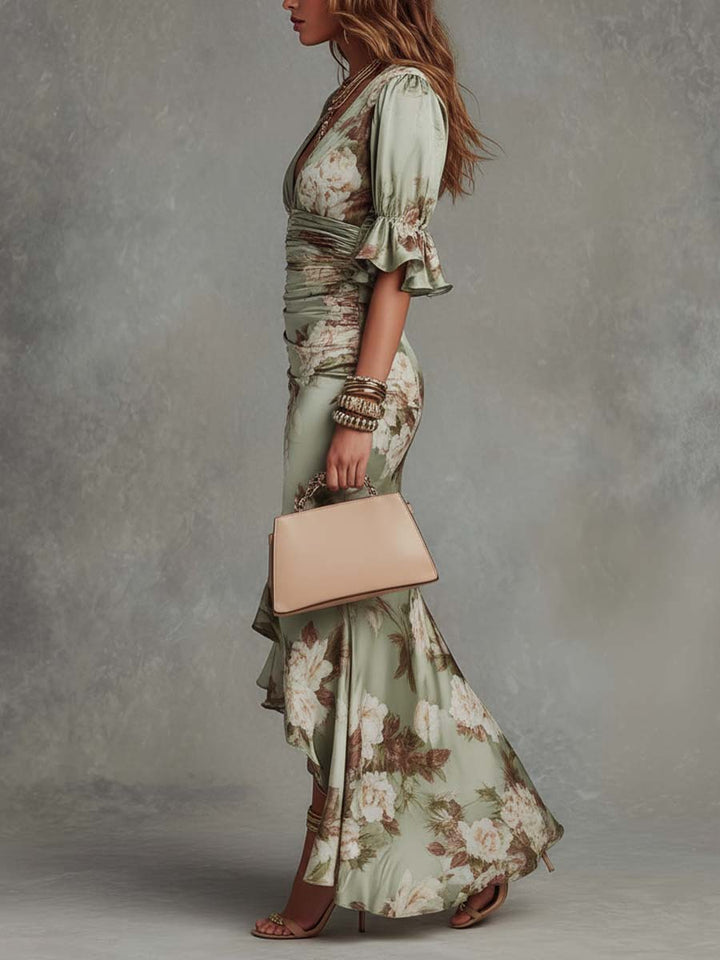 Anastasia | Vestido largo floral de raso