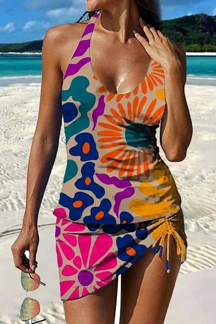 Diana - Traje de Baño Floral con Short y Efecto Vientre Plano