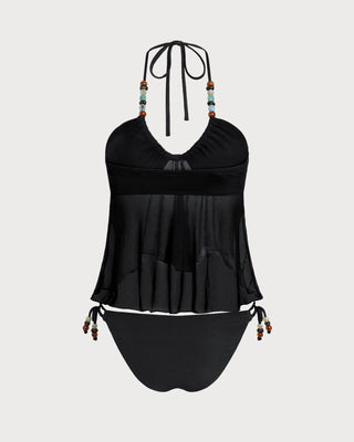 Black Halter Low Waisted Tankini Set