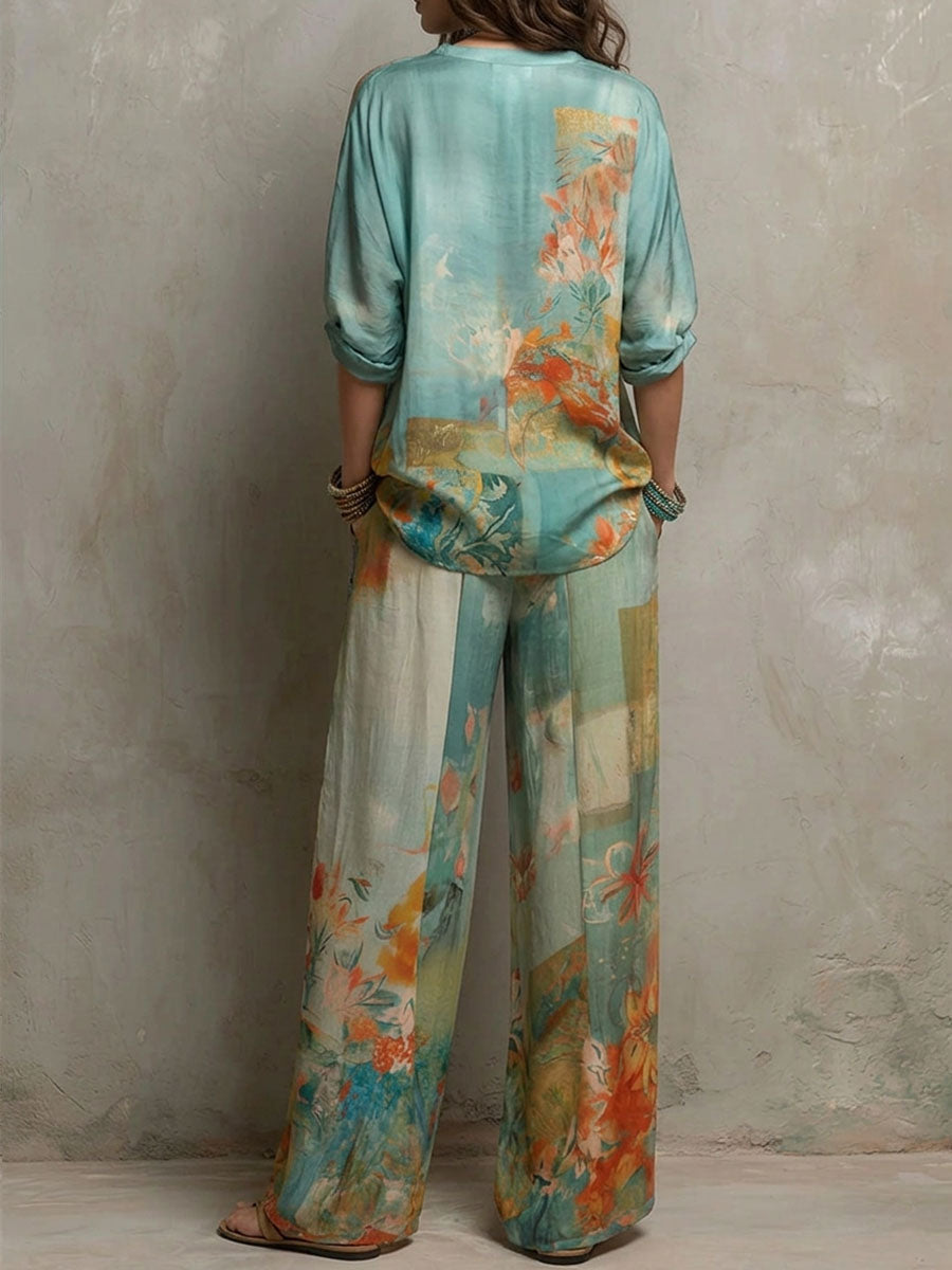 Clara | Conjunto floral con pantalón ancho