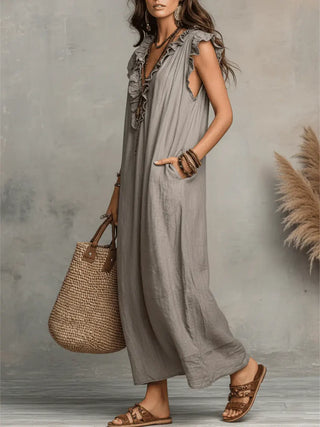 Camélia | Vestido largo bohemio de lino y algodón