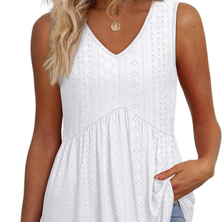 Blusa casual sin mangas para mujer con escote en V y volantes florales