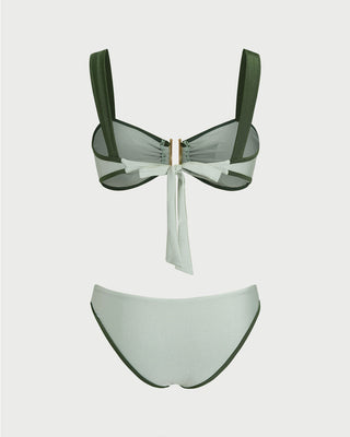 Green Contrasting Bandeau Bikini Set