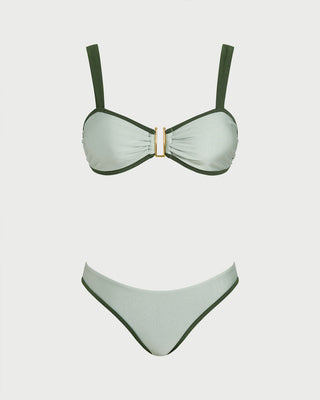Green Contrasting Bandeau Bikini Set