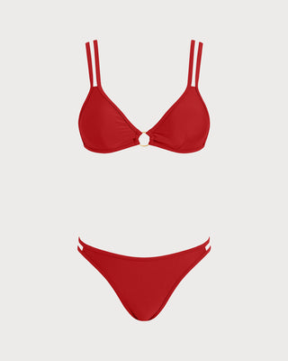 Red O-Ring Triangle Bikini Set