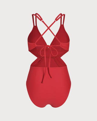 Red V Neck Bralette One Piece