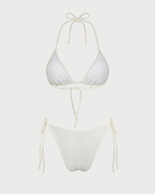 Off White Halter Drawstring Jacquard Bikini Set