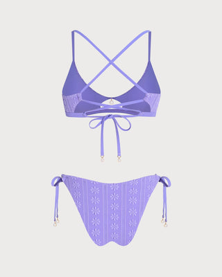 Purple U Neck Floral Drawstring Bikini Set