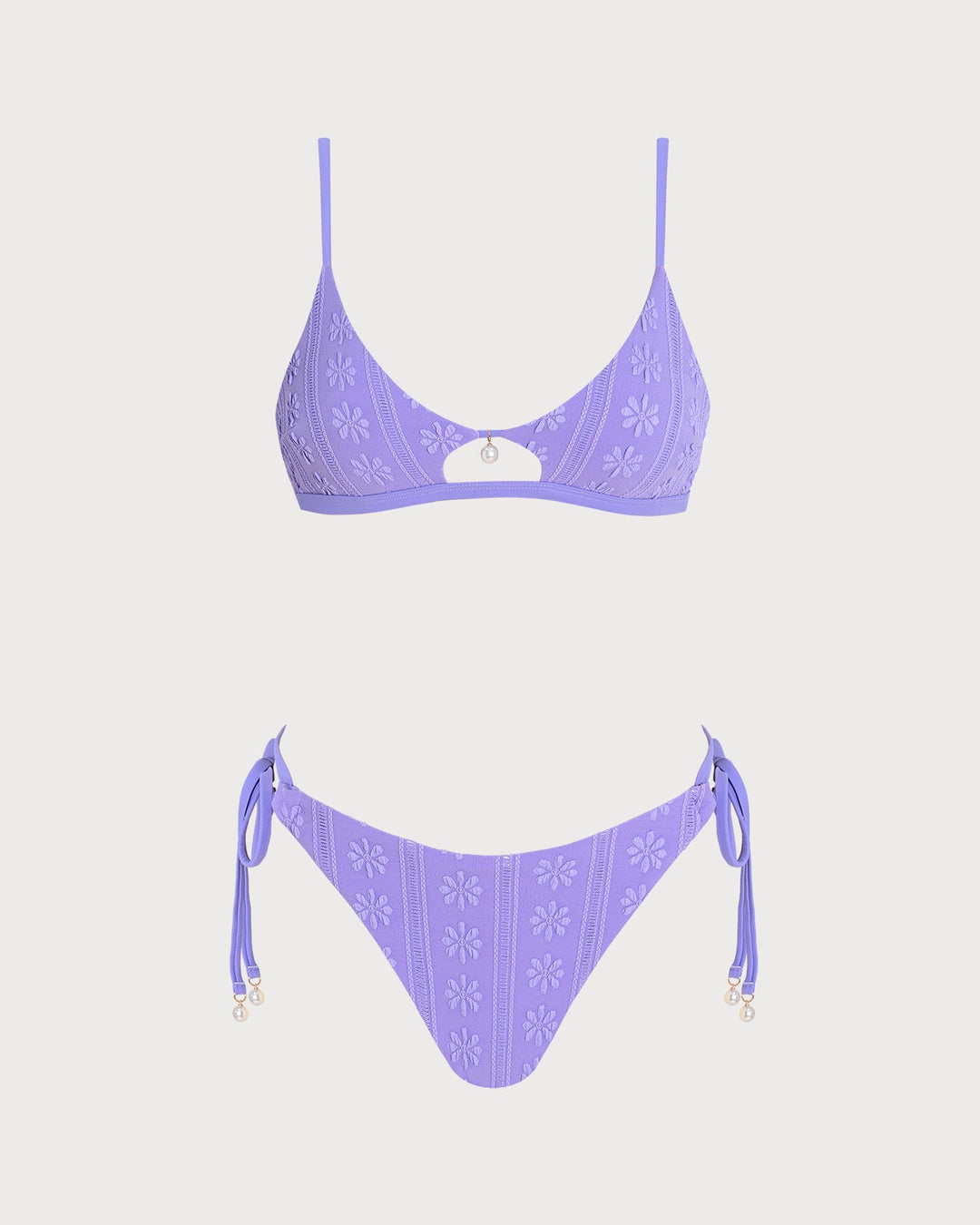 Purple U Neck Floral Drawstring Bikini Set