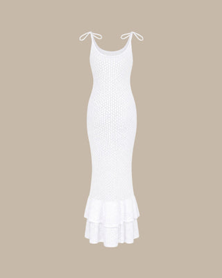 White Cut Out Tie Strap Beach Dress