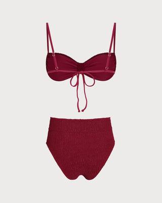 Wine Red High Waisted Triangle Bikini Set
