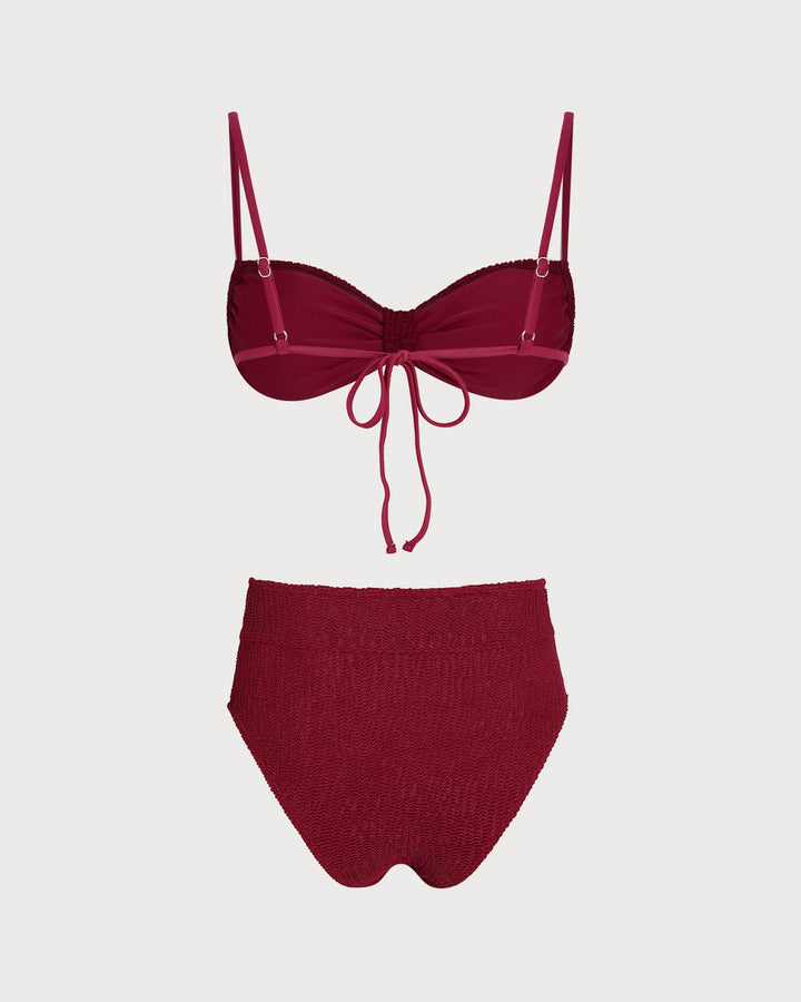 Wine Red High Waisted Triangle Bikini Set