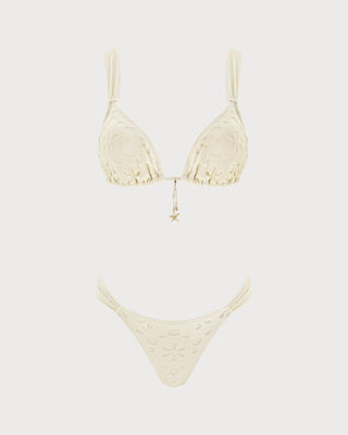 Off White Drawstring Triangle Bikini Set