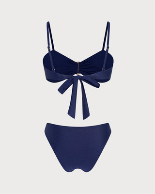 Blue Solid Triangle Bikini Set