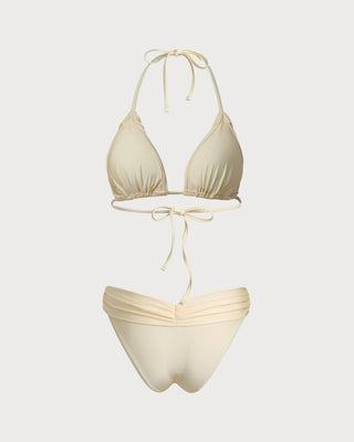 Yellow Ruched Halter Bikini Set