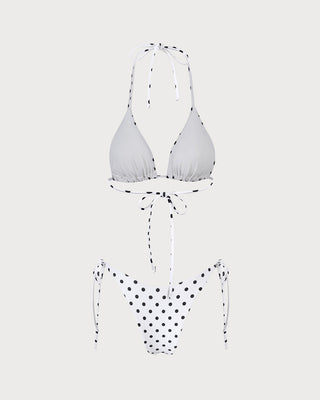 White Halter Polka Dot Triangle Bikini Set