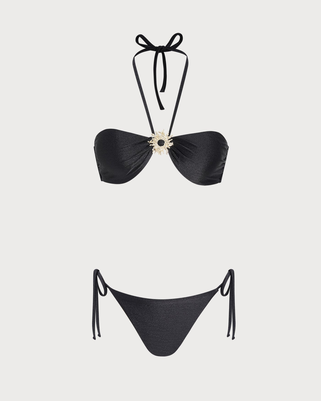 Black Halter Tie O-Ring Triangle Bikini Set