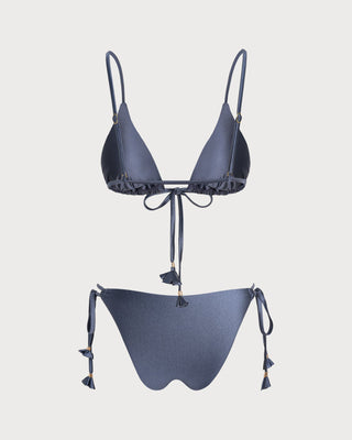 Blue Solid Tie Strap Triangle Bikini Set