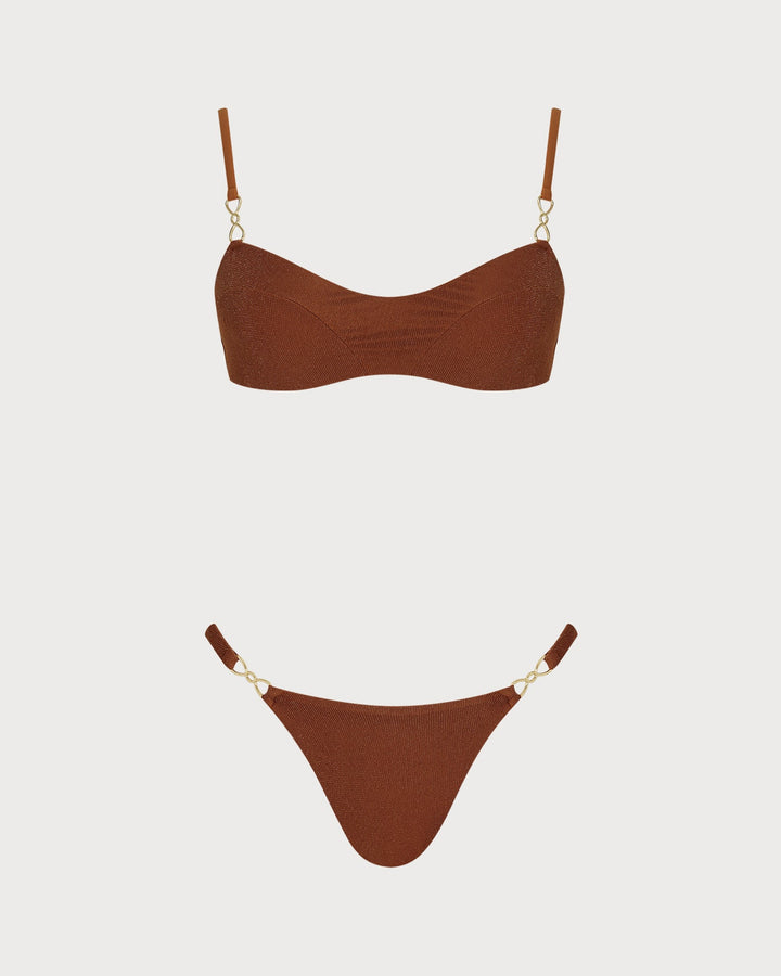 Caramel Sequins Triangle Bikini Set